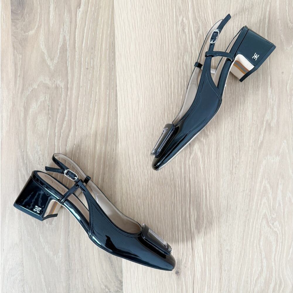 Sam Edelman Tracie Black Patent Buckle Detail Block Heel US 7.5 - Picture 3 of 9